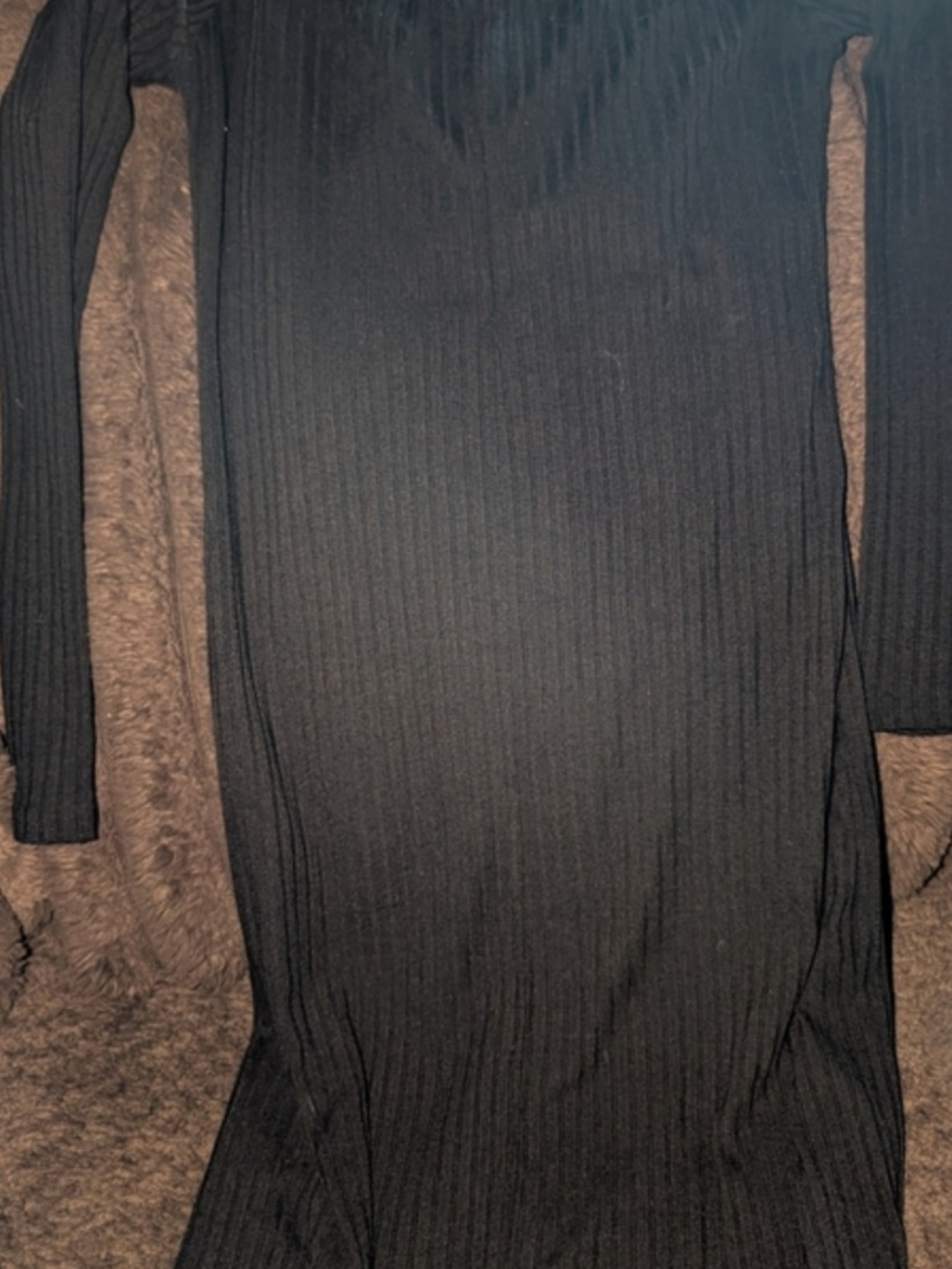 Black Ribbed Off-Shoulder Button-Front Dress - Picture 4 of 4